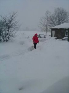 My daughter, Jordyn, shoveling snow